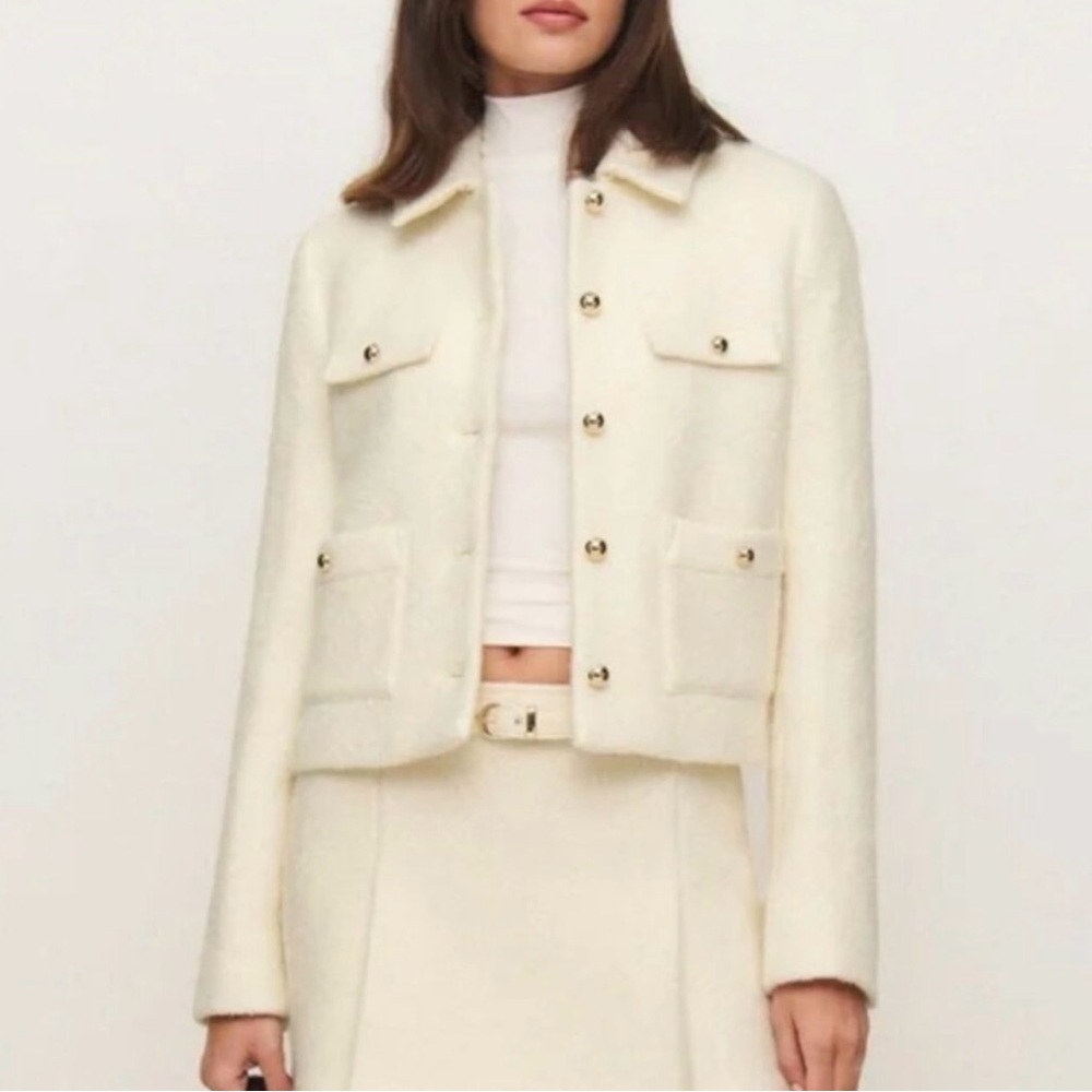 NWT Reformation Marin Cream Cropped Button-Front Jacket